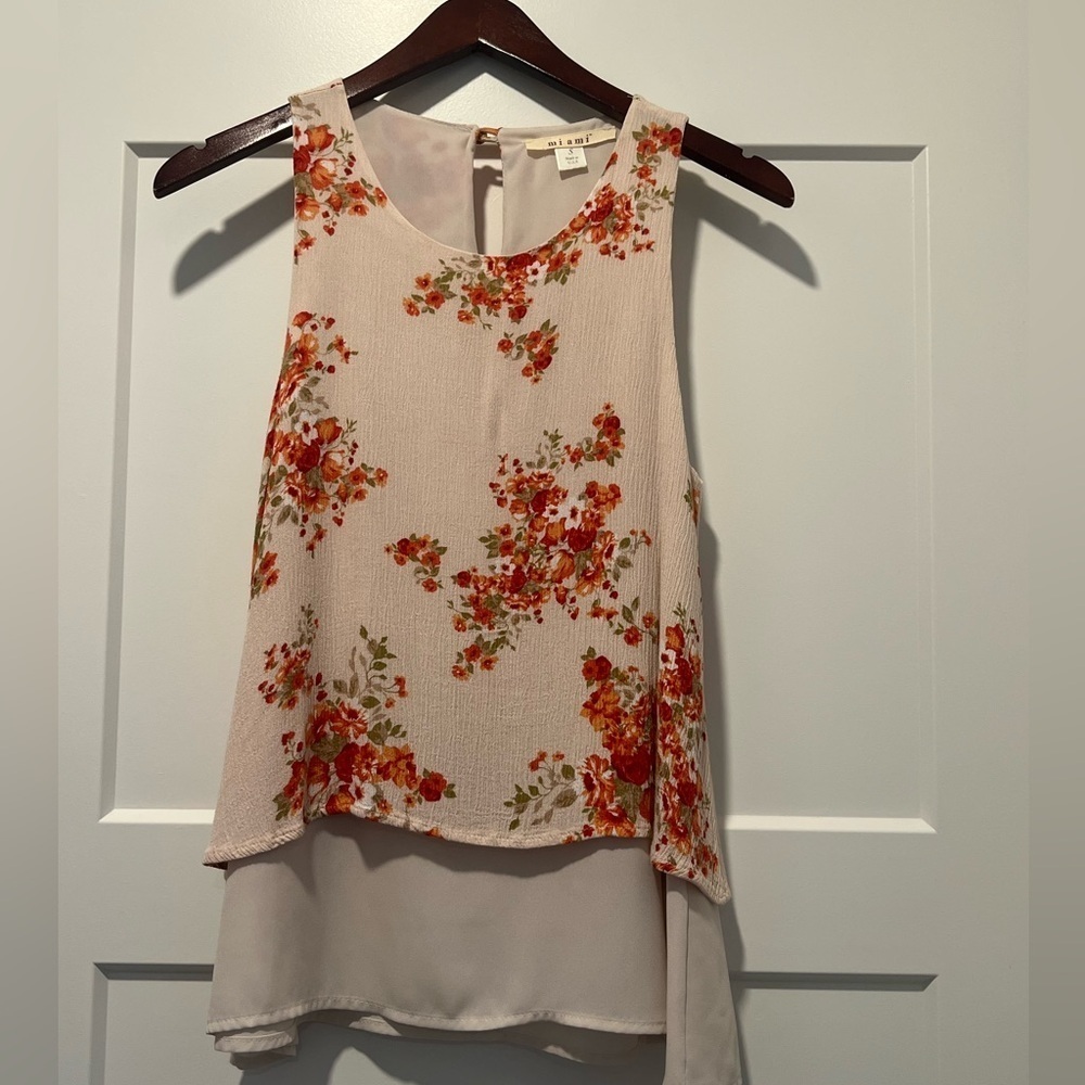 Miami Cream Tiered Tank Top with Pink Floral